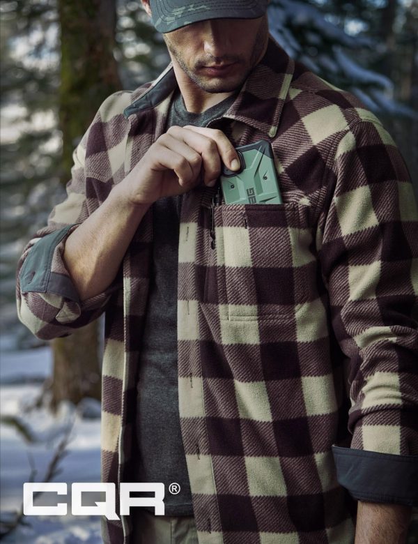 Men's Long Sleeve Heavyweight Fleece Shirts, Plaid Button Up Shirt, Warm Outdoor Casual Shirt with Pockets