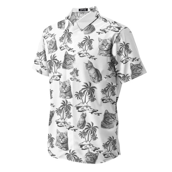 Cute Cat Print Hawaiian Shirt, Vintage Cat Short Sleeve Button Shirt, Summer Gifts, Birthday Gifts