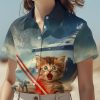 Cat Lovers Hawaiian Shirt for Men Women, Unisex Animal Print Button Down Shirt, Cat Print Shirt Short Sleeve for Adult