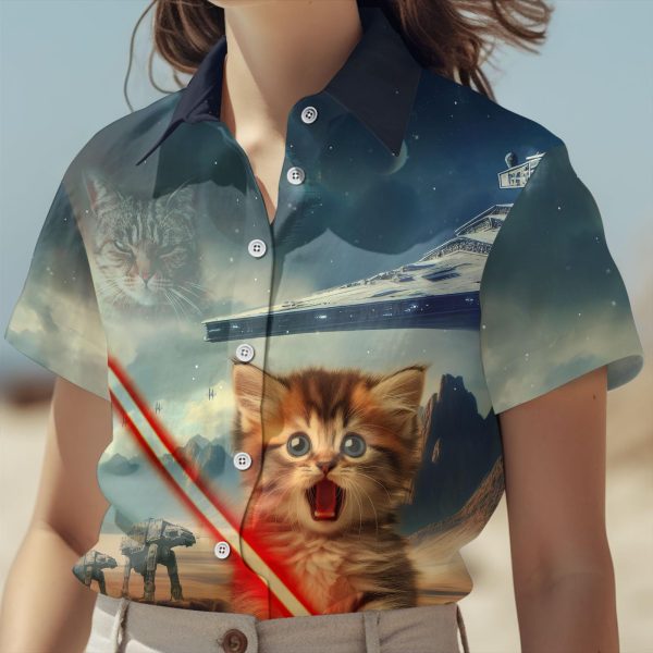 Cat Lovers Hawaiian Shirt for Men Women, Unisex Animal Print Button Down Shirt, Cat Print Shirt Short Sleeve for Adult