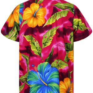 Funky Hawaiian Shirt Men Short-Sleeve Front-Pocket Big Flower Multiple Colors