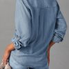 Women Button Down Denim Shirts Casual Long Sleeve V Neck Chambray Blouse Top