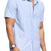 Men's Casual Button Down Shirts Short Sleeve Striped Cotton Beach Summer Vacation Shirt