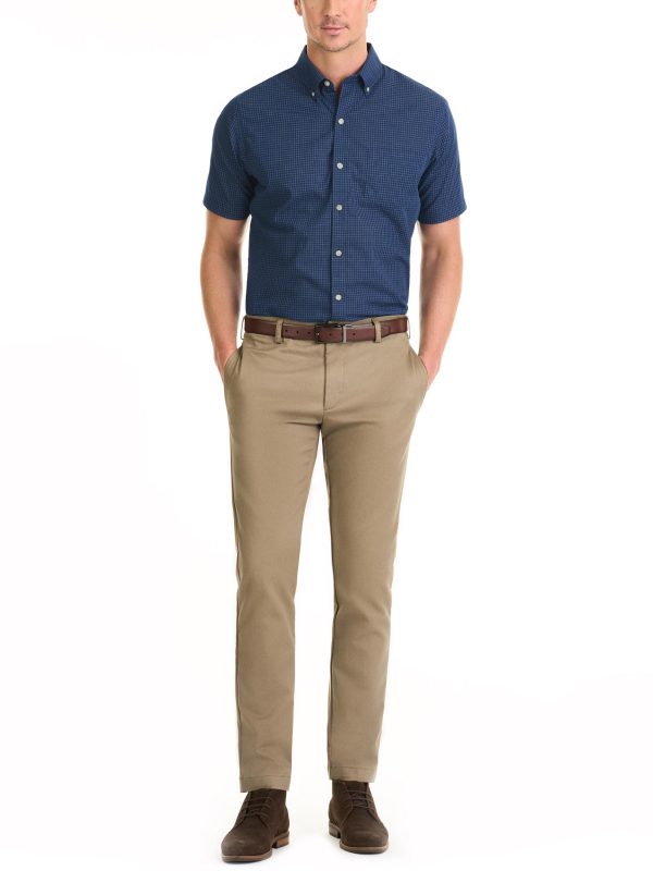Men's Wrinkle Free Short Sleeve Button Down Check Shirt