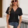 Womens Summer Tops Short Sleeve Button Down Shirts Casual V Neck T Shirts Trendy Tunic Tops