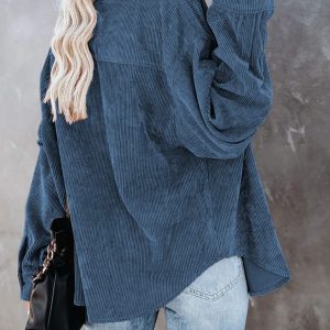 Womens Corduroy Button Down Shirts Boyfriend Long Sleeve Oversized Blouses Tops