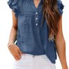 Women's V Neck Lace Crochet Shirts Button Down Short Sleeve Casual Blouse Tops