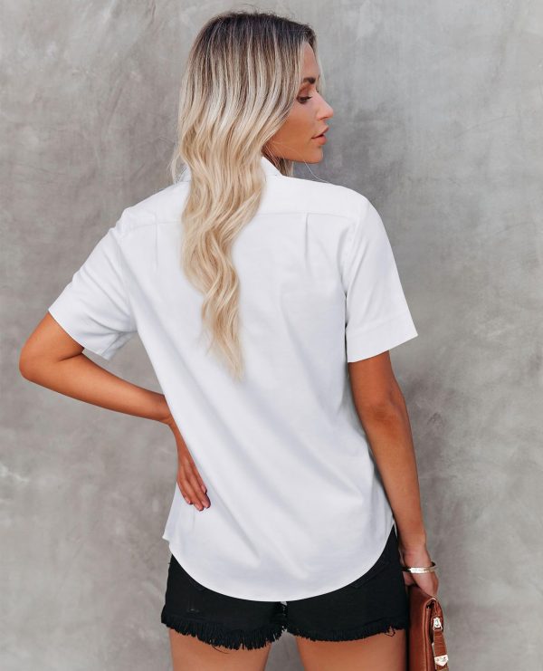 Womens Short Sleeve Button Down Shirts Stretch Oxford Shirts Cotton Dress Shirt Collared Blouse Formal Work Tunic Tops