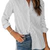 Womens Button Down Shirts Cotton Striped Dress Shirt Long Sleeve Collared Office Work Blouses Tops