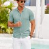 Men's Knit Shirts Short Sleeve Button Down Polo Shirt Crochet Casual Vintage Summer Beach Shirts