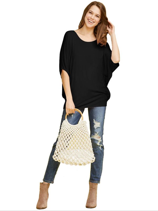 Women's Scoop Neck Half Sleeve Batwing Dolman Top - Plus Size