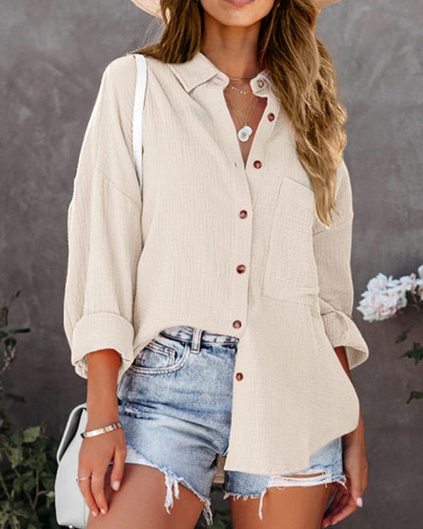 Casual Shirts for Women Long Sleeve Button Down Blouses Fall 2024 Solid Color Trendy Tops with Pocket
