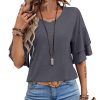 Womens Double Layer Bell Sleeve T Shirt V Neck Tee Top