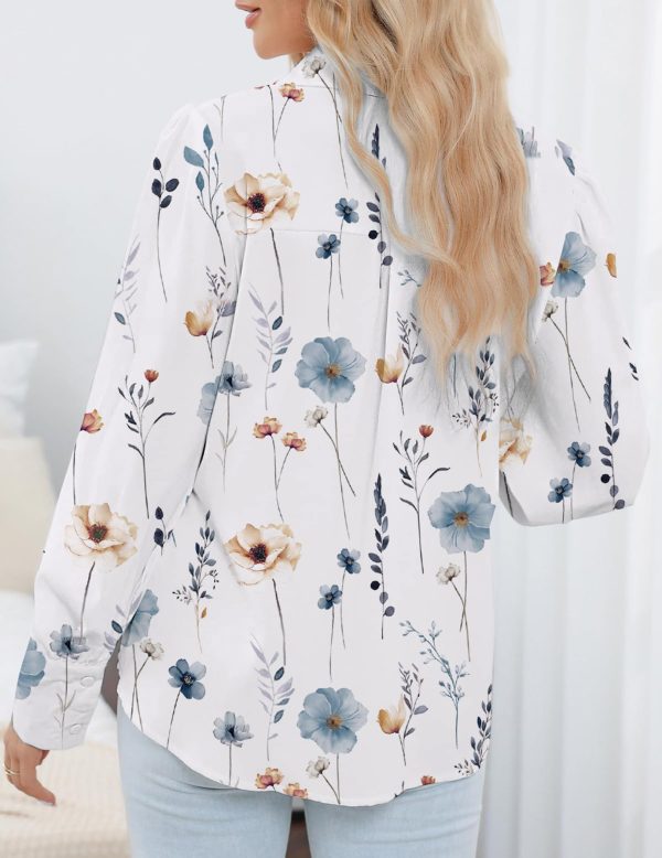 Womens Shirts Button Down Printed Lantern Long Sleeve Blouse Fashion Casual Tops 2025