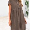 Women's Summer Dresses 2025 Cap Sleeves Button Down Solid Oversized Short Dress Tshirt Mini Dress with Pockets