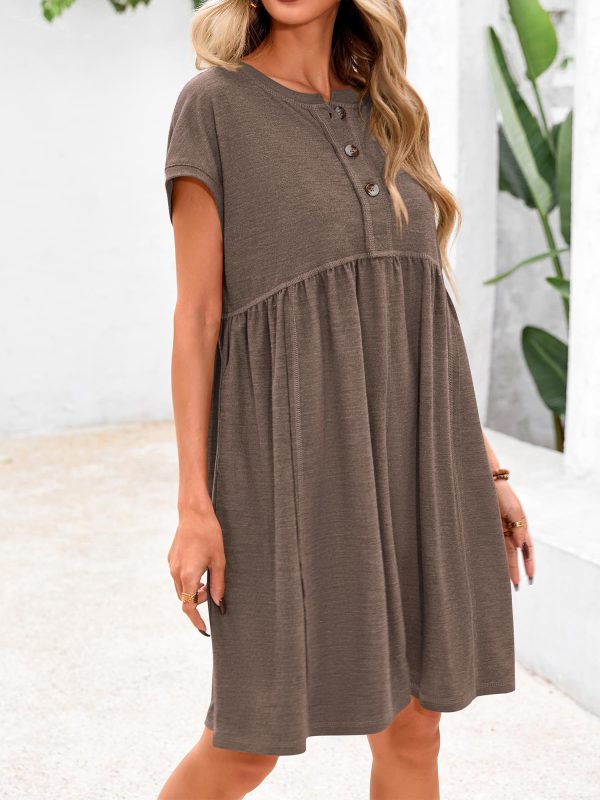 Women's Summer Dresses 2025 Cap Sleeves Button Down Solid Oversized Short Dress Tshirt Mini Dress with Pockets