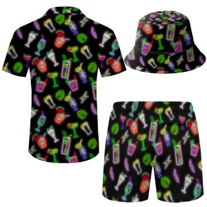 Men's Hawaiian Shirt and Shorts Set 2 Piece Beach Outfits with Bucket Hats for Beach Days and Summer Vibes