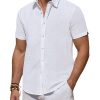 Linen Shirts for Men Short Sleeve Button Down Shirts Summer Beach Casual Linen Button Up Shirt Vacation Wedding