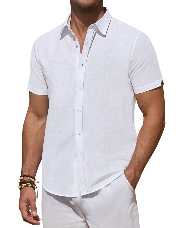 Linen Shirts for Men Short Sleeve Button Down Shirts Summer Beach Casual Linen Button Up Shirt Vacation Wedding
