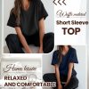 3 Pack Oversized Waffle Knit Tops for Women V Neck Half Sleeve Shirts Casual Drop Shoulder Tunic Top Blouses
