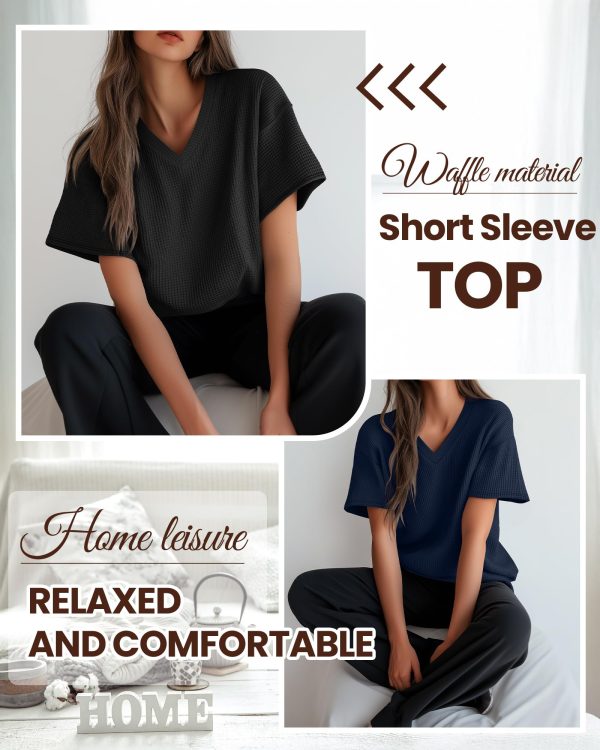 3 Pack Oversized Waffle Knit Tops for Women V Neck Half Sleeve Shirts Casual Drop Shoulder Tunic Top Blouses