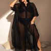 Women's Plus Size Sheer Mesh Half Sleeve Loose Swimsuit Maxi Dress Cover Up