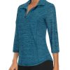 Womens 3/4 Roll Sleeve 1/4 Zip Pullover Golf Shirts Athletic Hiking Running Workout Tops UPF 50+