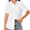 Women’s Short Sleeve Button Down Shirt Collared Cotton Casual Summer Blouse Top with Pocket