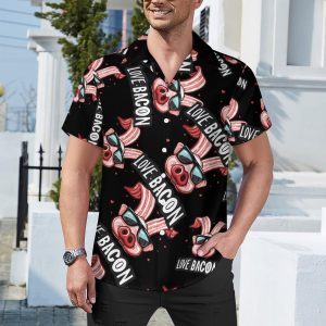 Funny Bacon I Love Bacon Men's Button Down Shirts Short Sleeve Casual Shirts Summer T-Shirt Top for Vacation Wedding