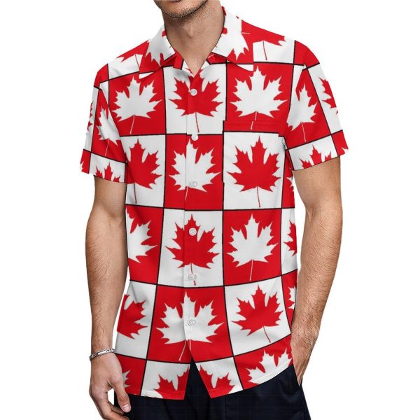 Canada Day Maple Leaf Button Down Shirt Men Short Sleeve T Shirts Casual Tee Summer Top