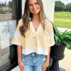 Womens Cropped Color Block Polo T Shirts Summer Casual Striped Half Sleeve Tops Collared V Neck Tee