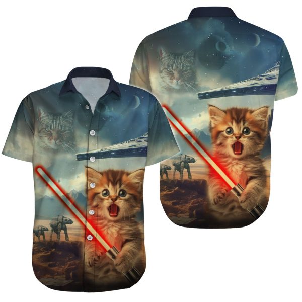 Cat Lovers Hawaiian Shirt for Men Women, Unisex Animal Print Button Down Shirt, Cat Print Shirt Short Sleeve for Adult
