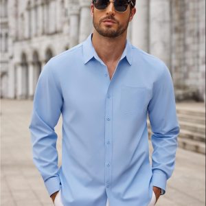 Men's Long Sleeve Button Down Dress Shirts Casual Business Casual Shirt Wrinkle Free Untucked Shirts