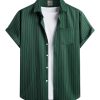 Men's Casual Striped Shirts Button Down Short Sleeve Blouse Summer Hawaiian Shirt