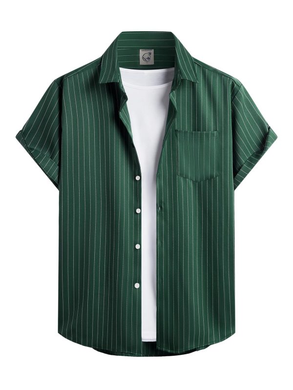 Men's Casual Striped Shirts Button Down Short Sleeve Blouse Summer Hawaiian Shirt