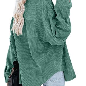 Womens Corduroy Button Down Shirt Casual Oversized Long Sleeve Blouses Tops