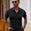 Stretch Dress Shirts for Men Short Sleeve Slim Fit Casual Button Down Shirts Muscle Fit Men's Dress Shirts