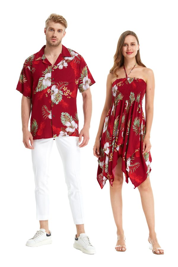 Matchable Couple Hawaiian Luau Shirt or Fairy Dress in Pineapple Garden Black