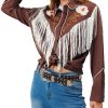 Women's Floral Embroidered Fringe Western Shirts Rodeo Cowgirl Button Down Blouse Tops Country Style Outfits