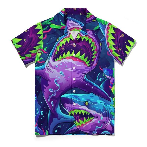 Mens Hawaiian Shark Shirts Short Sleeve Button Up Beach Summer Button Down Hawaiian Trippy Shirt for Men Women