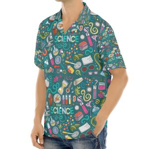 Cartoon Science Men's Casual Shirts Short Sleeve Button Down Shirt Regular-Fit Tops S