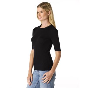 Women's Crewneck Ribbed Sweater Elbow-Length Sleeve Top, Layering Piece, Casual & Versatile- Papyrus, S