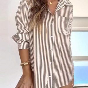 Striped Button Down Shirts for Women Dress Shirts Long Sleeve Casual Collared Office Work Shirt with Pocket
