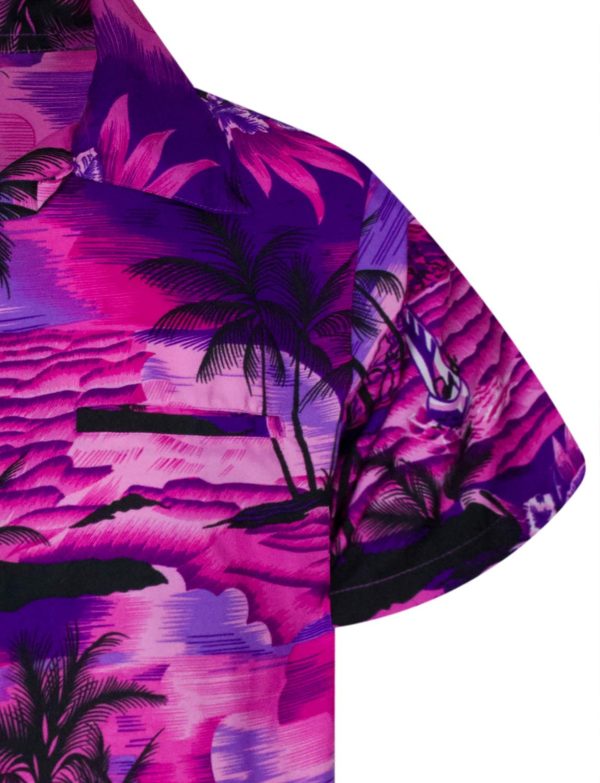 Men's Surfing-Shirt Short-Sleeve Casual-Button-Down Hawaii-Vacation Palms Sunset