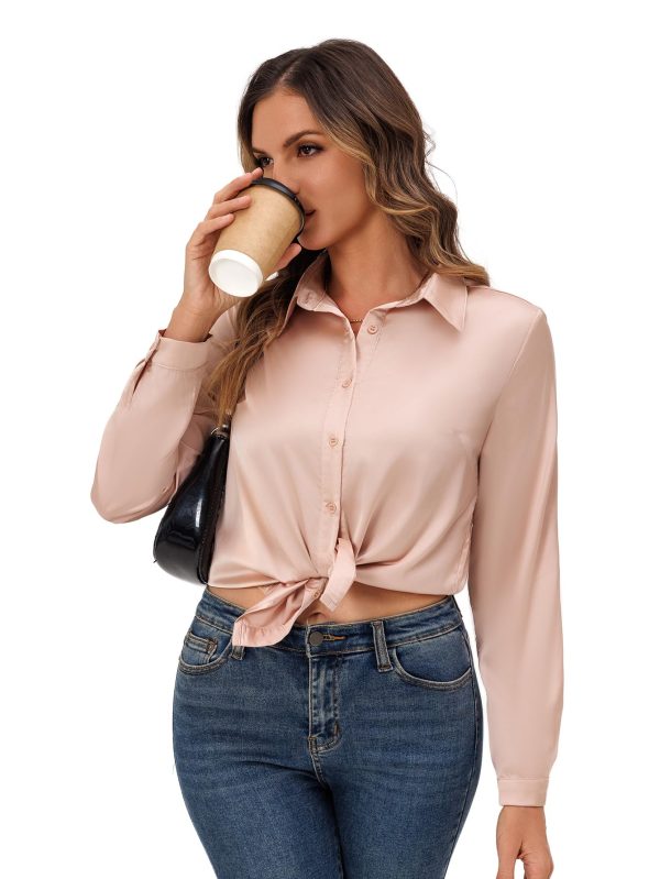 Women's Satin Button Down Shirt, Long Sleeves Silk Dress Shirt, Relaxed Fit Business Casual Silk Top for Work