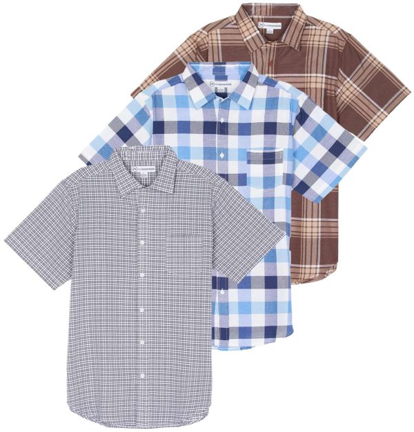 3 Pack: Men's Regular-Fit Short Sleeve Woven Button Down Shirt with Pocket (Available in Big & Tall)