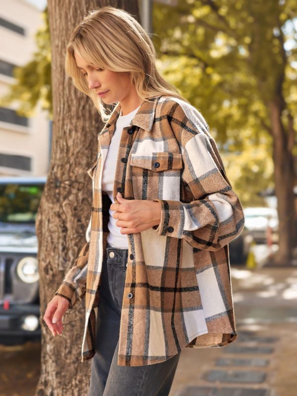 Womens Fall Outfits Fashion Clothes Shackets Flannel Plaid Button Down Long Sleeve Shirts Jackets