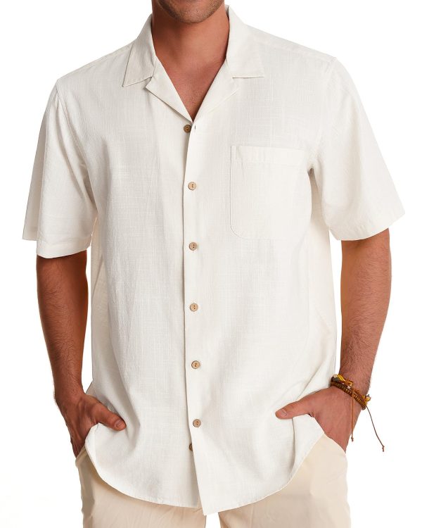 Cuban Linen Shirts for Men Short Sleeve Button Down Shirt Cotton Summer Beach Camp Vacation Hawaiian Shirts