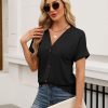 Womens Summer Tops Short Sleeve Button Down Shirts Casual V Neck T Shirts Trendy Tunic Tops