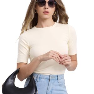 Women Half Sleeve Shirts Slim Fit Crew Neck Summer Tshirts Basic Tees